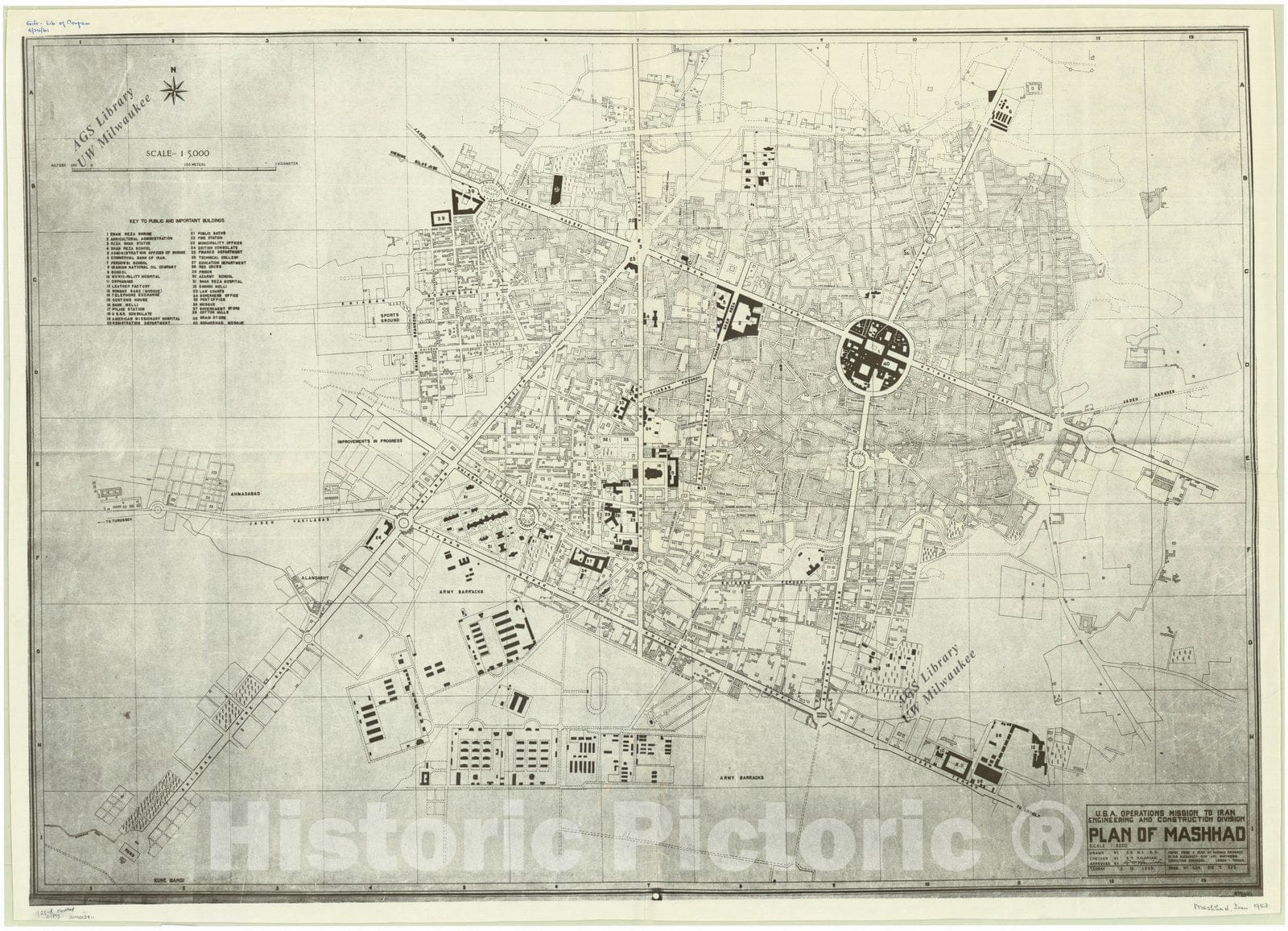Map : Mashhad, Iran 1953, Plan of Mashhad , Antique Vintage Reproduction