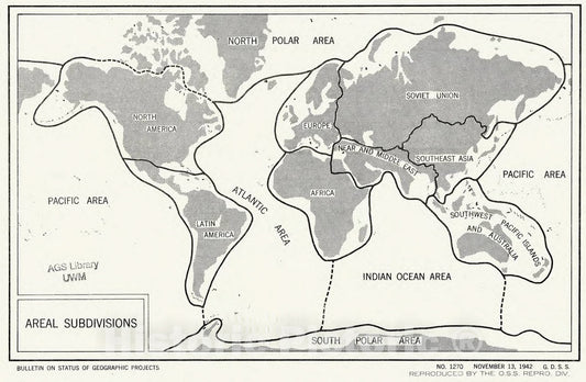 Map : World 1942, Areal subdivisions [of the world] , Antique Vintage Reproduction
