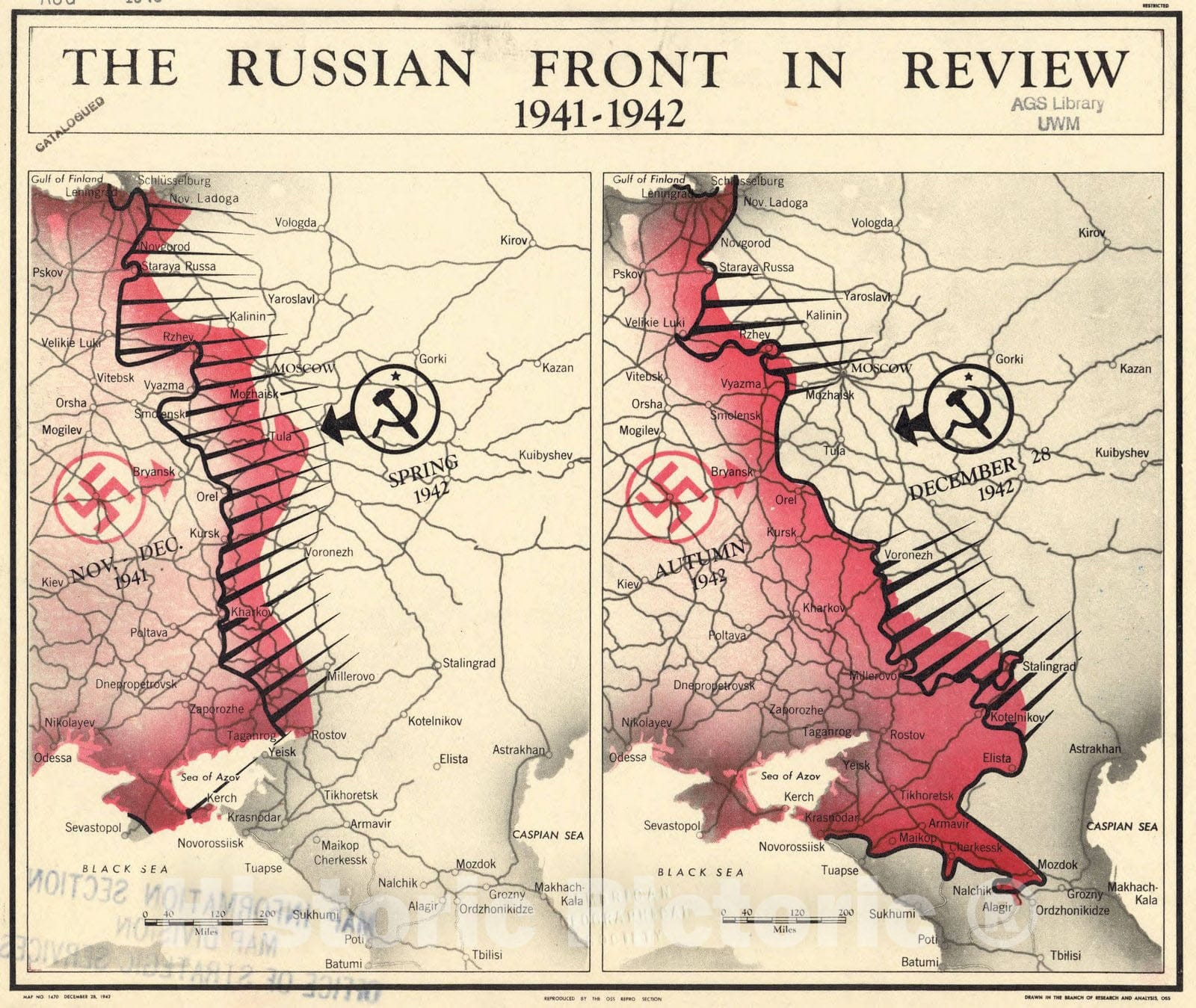 Map : Russia 1942, The Russian front in review 1941-1942 , Antique Vintage Reproduction