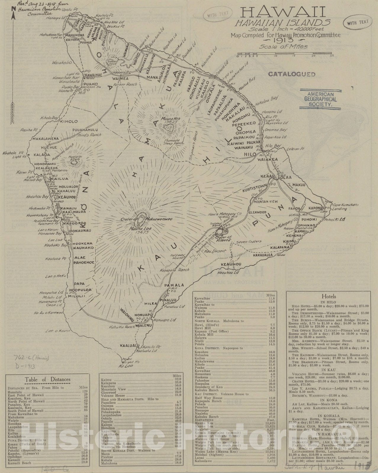 Map : Hawaii Island (Hawaii) 1913, Hawaii, Hawaiian Islands , Antique Vintage Reproduction