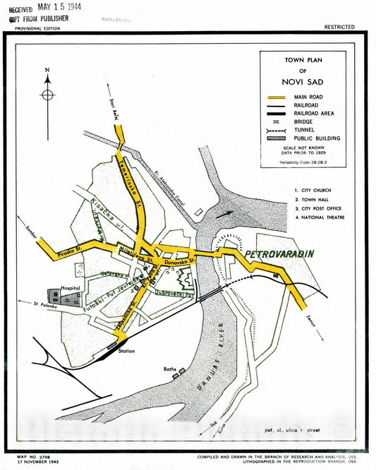 Map : Novi Sad, Serbia 1943, Town plan of Novi Sad , Antique Vintage Reproduction