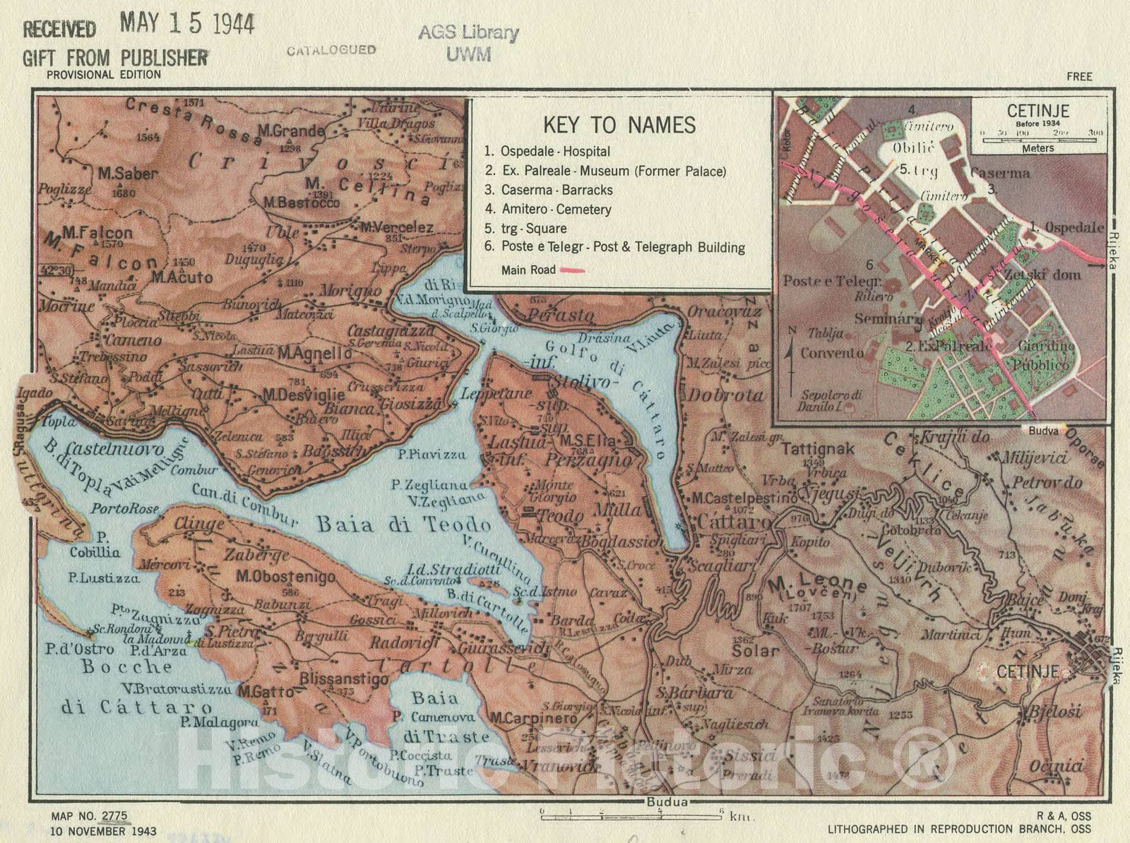 Map : Cetinje region, Montenegro 1943, Cetinje region, Montenegro] , Antique Vintage Reproduction