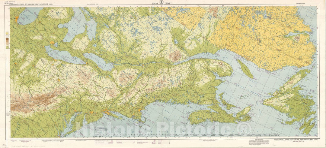 Map : Chicago, Illinois to Gander, Newfoundland 1947, route chart, Route chart : Chicago, Illinois to Gander, Newfoundland (2201) , Antique Vintage Reproduction
