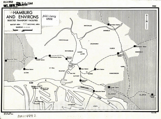 Map : Hamburg, Germany 1943, Hamburg and environs : selected transport facilities , Antique Vintage Reproduction