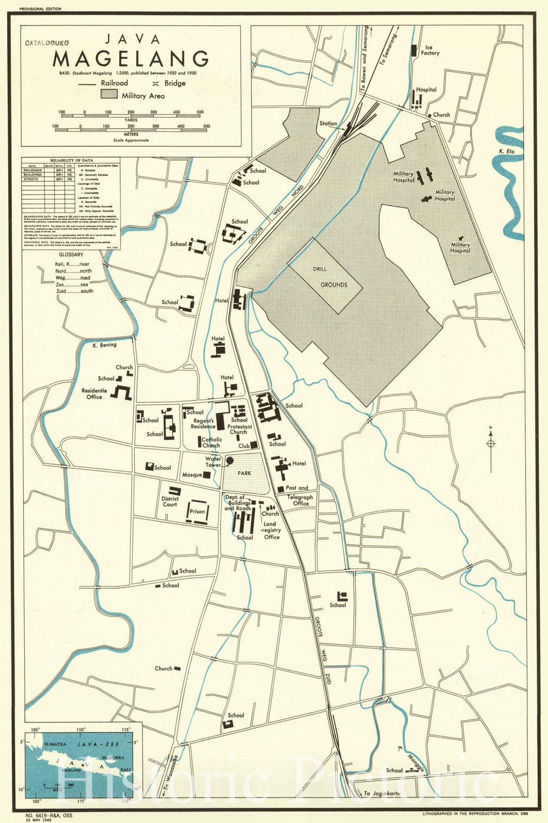 Map : Java, Indonesia 1945, Java, Magelang , Antique Vintage Reproduction