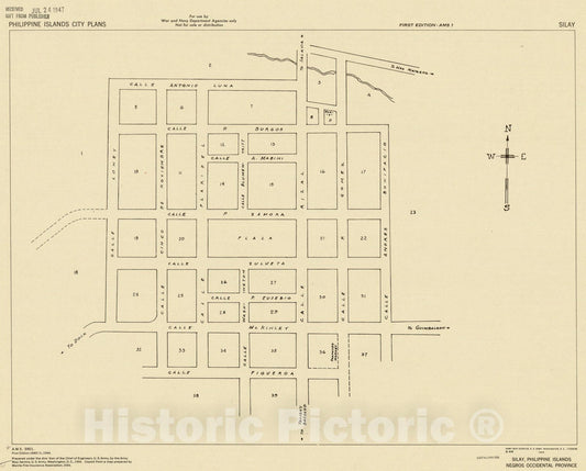 Map : Silay, Philippine Islands 1944, Silay, Philippine Islands, Negros Occidental Province, Antique Vintage Reproduction
