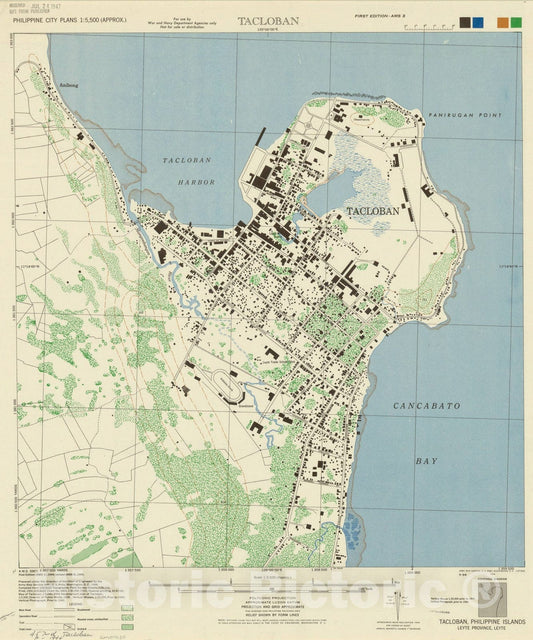 Map : Tacloban, Philippine Islands 1944, Tacloban, Philippine Islands, Leyte Province, Leyte, Antique Vintage Reproduction