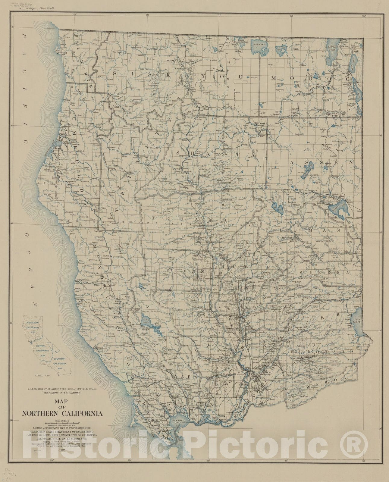Map : California 1922 5, Map of [California] , Antique Vintage Reproduction