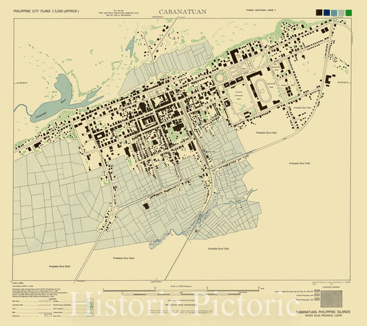 Map : Cabanatuan, Philippines 1944, Cabanatuan, Philippine Islands, Nueva Ecija Province, Luzon, Antique Vintage Reproduction