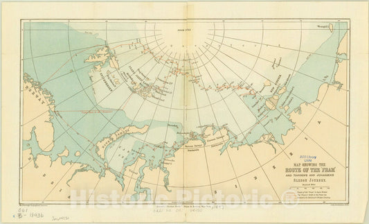 Map : Arctic region 1897, Map showing the route of the |"Fram|" and Nansen's and Johansen's sledge journey, Antique Vintage Reproduction