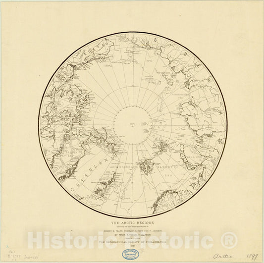 Historic Map : Arctic region 1897, The Arctic regions : comprising the most recent explorations of Robert E. Peary, Fridtjof Nansen and F. Jackson , Antique Vintage Reproduction