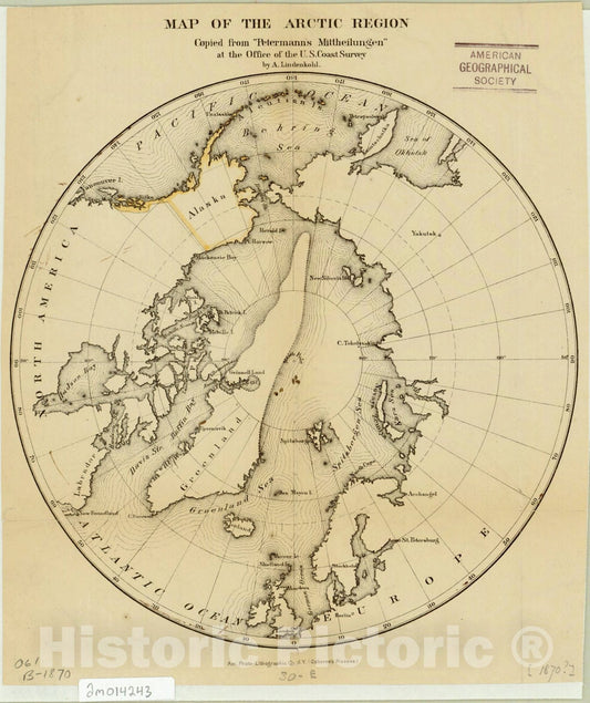 Map : Arctic region 1870, Map of the arctic region copied from |"Petermann's Mittheilungen|" at the Office of the U.S. Coast Survey , Antique Vintage Reproduction