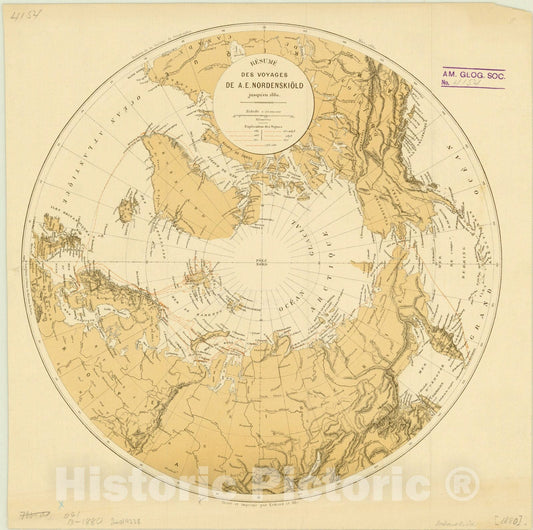 Map : Arctic region 1880, Resume des voyages de A.E. Nordenskiold, jusqu'en 1880, Antique Vintage Reproduction