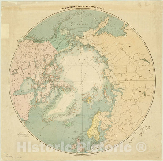 Map : Arctic 1878, The countries round the North Pole , Antique Vintage Reproduction