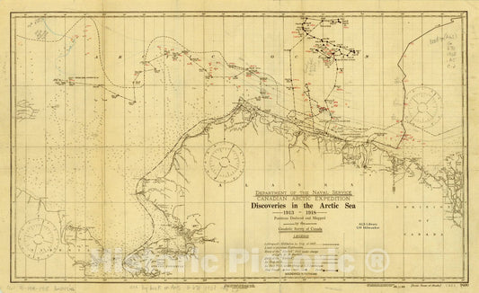 Map : Arctic region 1921, Discoveries in the Arctic Sea 1913-1914 and 1917-1918 , Antique Vintage Reproduction
