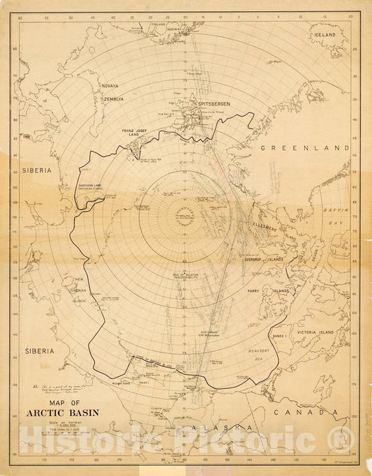 Map : Arctic region 1928, Map of Arctic Basin , Antique Vintage Reproduction