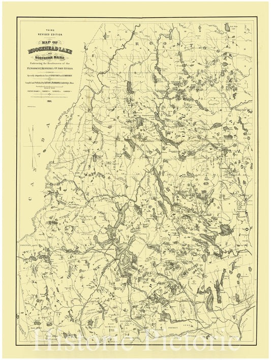 Map : Moosehead Lake Region, Maine 1891, Antique Vintage Reproduction