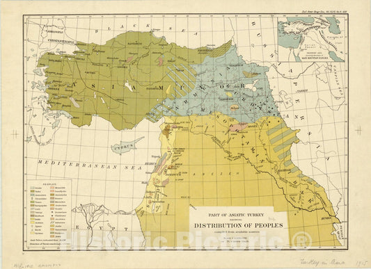Map : Turkey 1915, Part of Asiatic Turkey showing distribution of peoples : compiled from available sources, Antique Vintage Reproduction