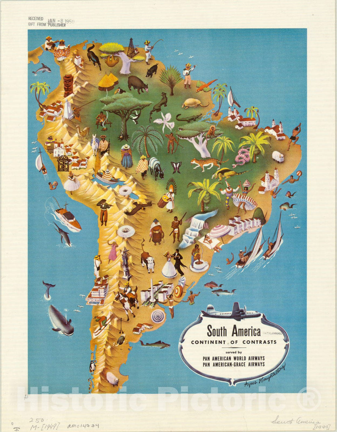 Map : South America 1949, South America : continent of contrasts , Antique Vintage Reproduction