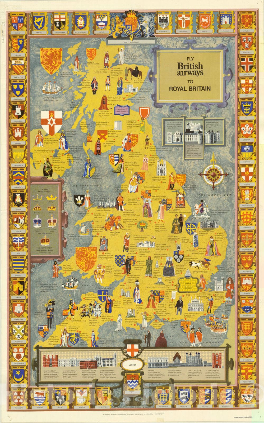 Map : Great Britain 1972, Fly British airways to royal Britain , Antique Vintage Reproduction