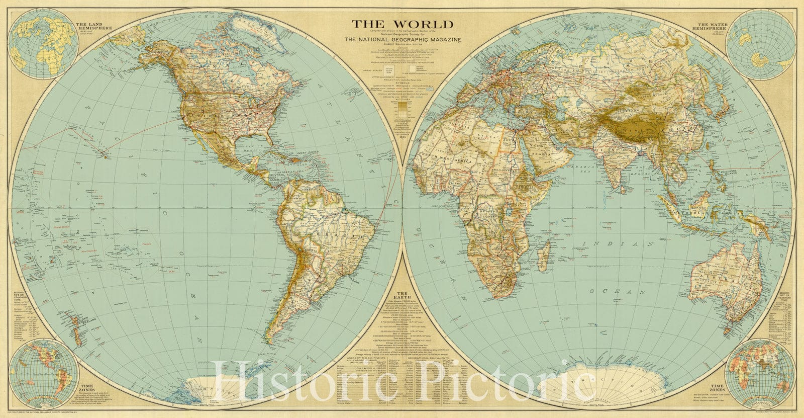 Map : World 1935, The world , Antique Vintage Reproduction