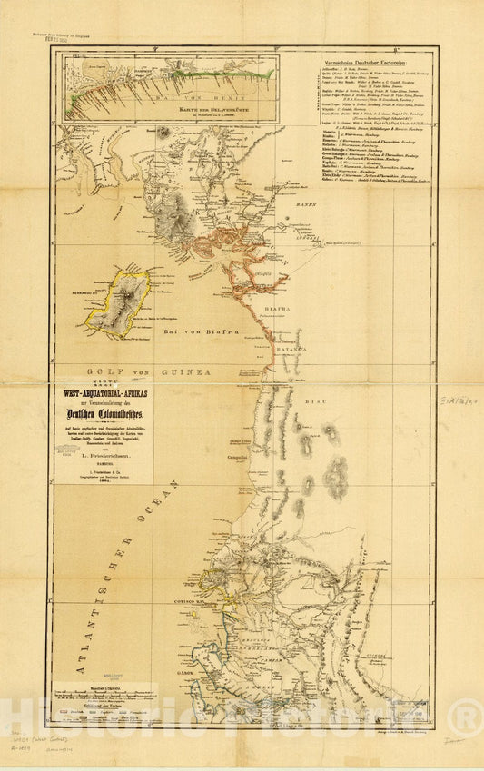 Map : West Africa 1884, Karte West-Aequatorial Afrikas zur Veranschaulichung des Deutschen Colonialbesitzes ... , Antique Vintage Reproduction