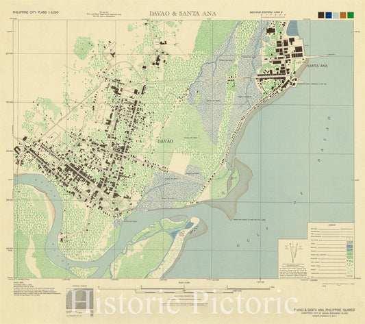 Map : Davao, Philippines 1944, Davao & Santa Ana, Philippine Islands, chartered city of Davao, Mindanao Island, Antique Vintage Reproduction