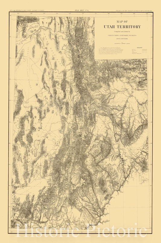 Map : Utah Atlas 1879 3, Topographical and geological atlas of the district of the high plateaus of Utah , Antique Vintage Reproduction
