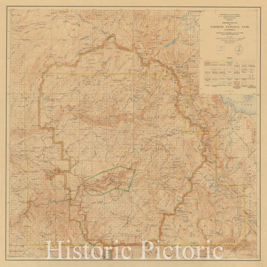 Map : Yosemite National Park (California) 1910, administrative map, Administrative map of Yosemite National Park, California , Antique Vintage Reproduction