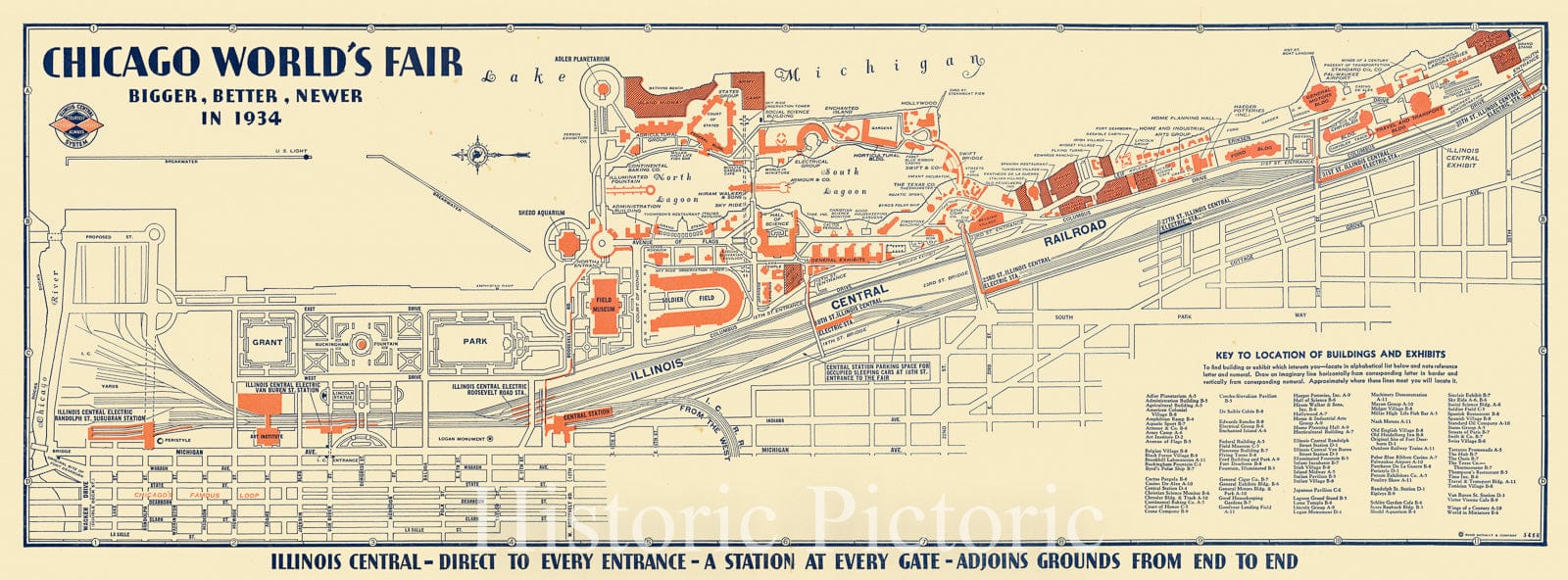 Map : Chicago World's Fair 1934, Chicago World's Fair, bigger, better, newer in 1934 , Antique Vintage Reproduction