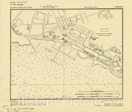 Map : Zamboanga, Philippine Islands 1944, Zamboanga, Philippine Islands, chartered city of Zamboanga. A.M.S. S901 , Antique Vintage Reproduction