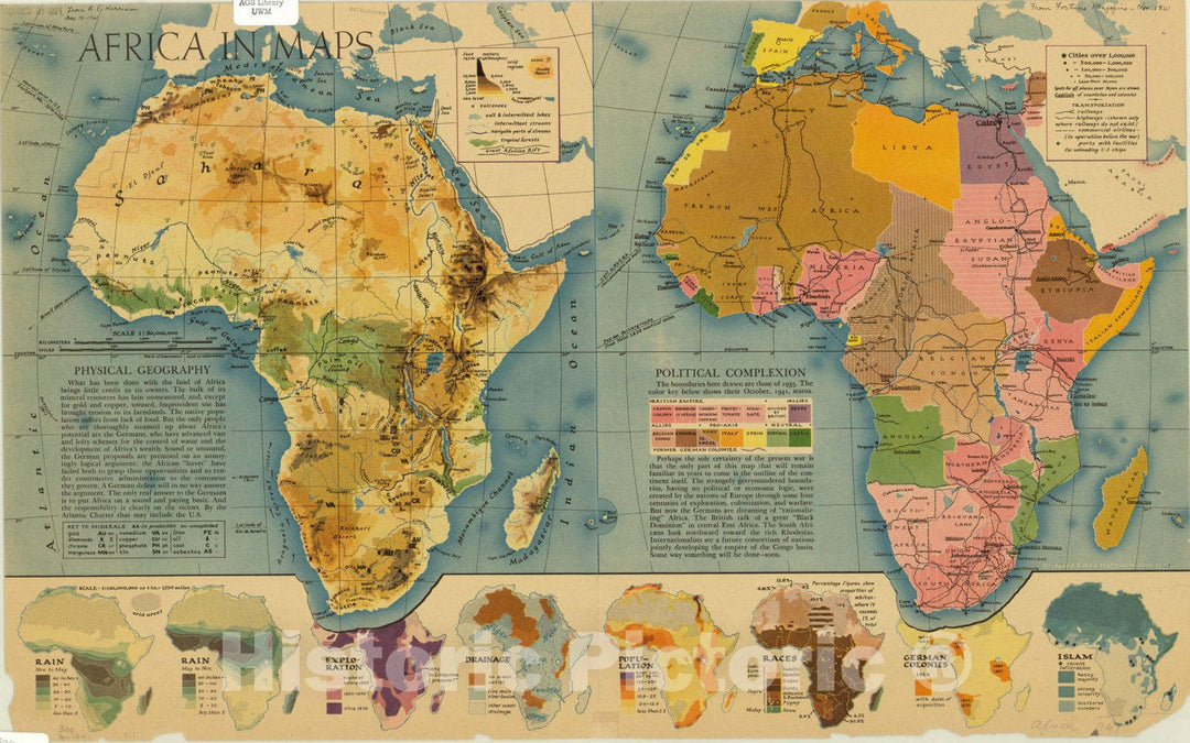 Map : Africa 1941, Africa in maps | Richard Edes Harrison, Antique Vintage Reproduction