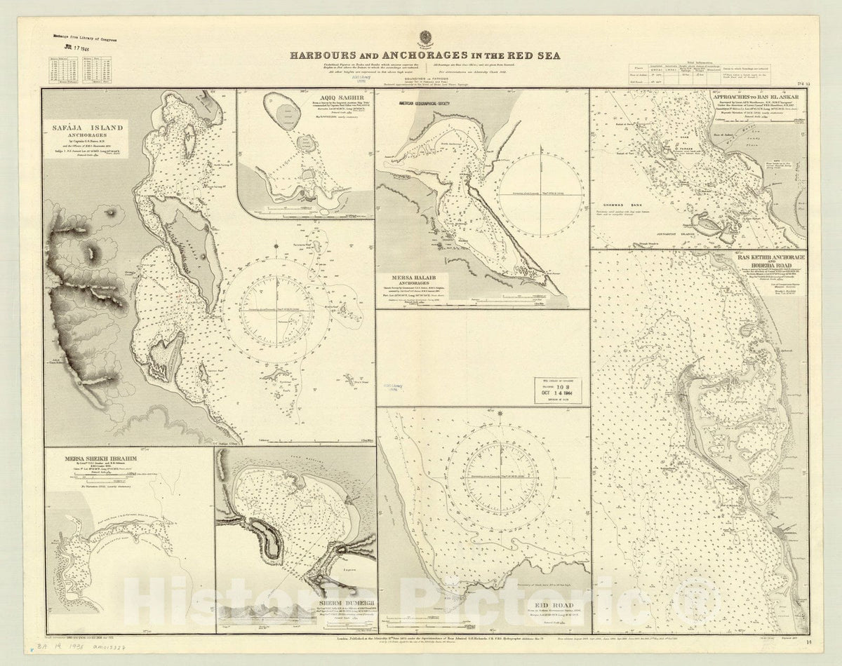 Map : Red Sea 1938, Harbours and anchorages in the Red Sea , Antique Vintage Reproduction