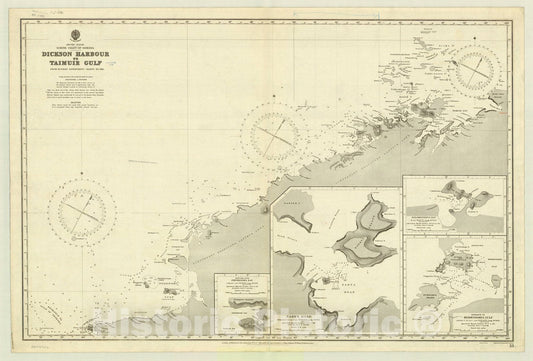 Map : Artic Ocean 1916, Arctic Ocea, North coast of Siberia, Dickson Harbour to Taimuir Gulf , Antique Vintage Reproduction