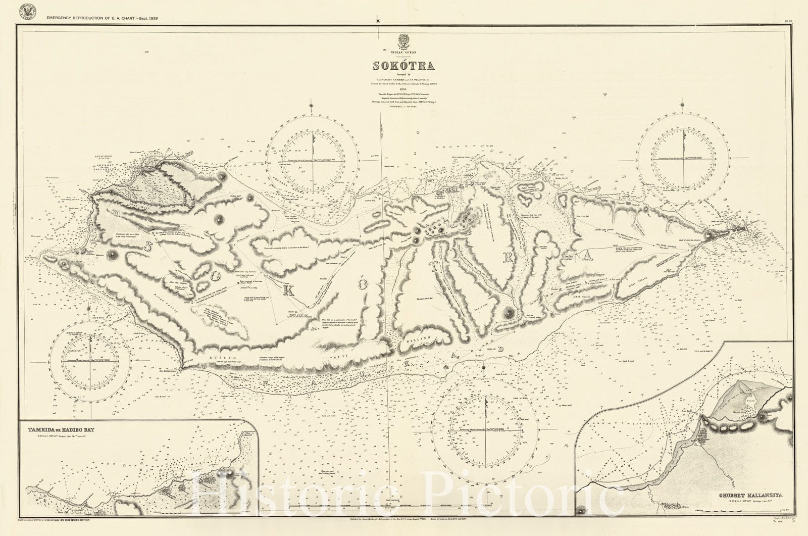 Map : Indian Ocean Soko?tra 1939, Indian Ocean Soko?tra , Antique Vintage Reproduction