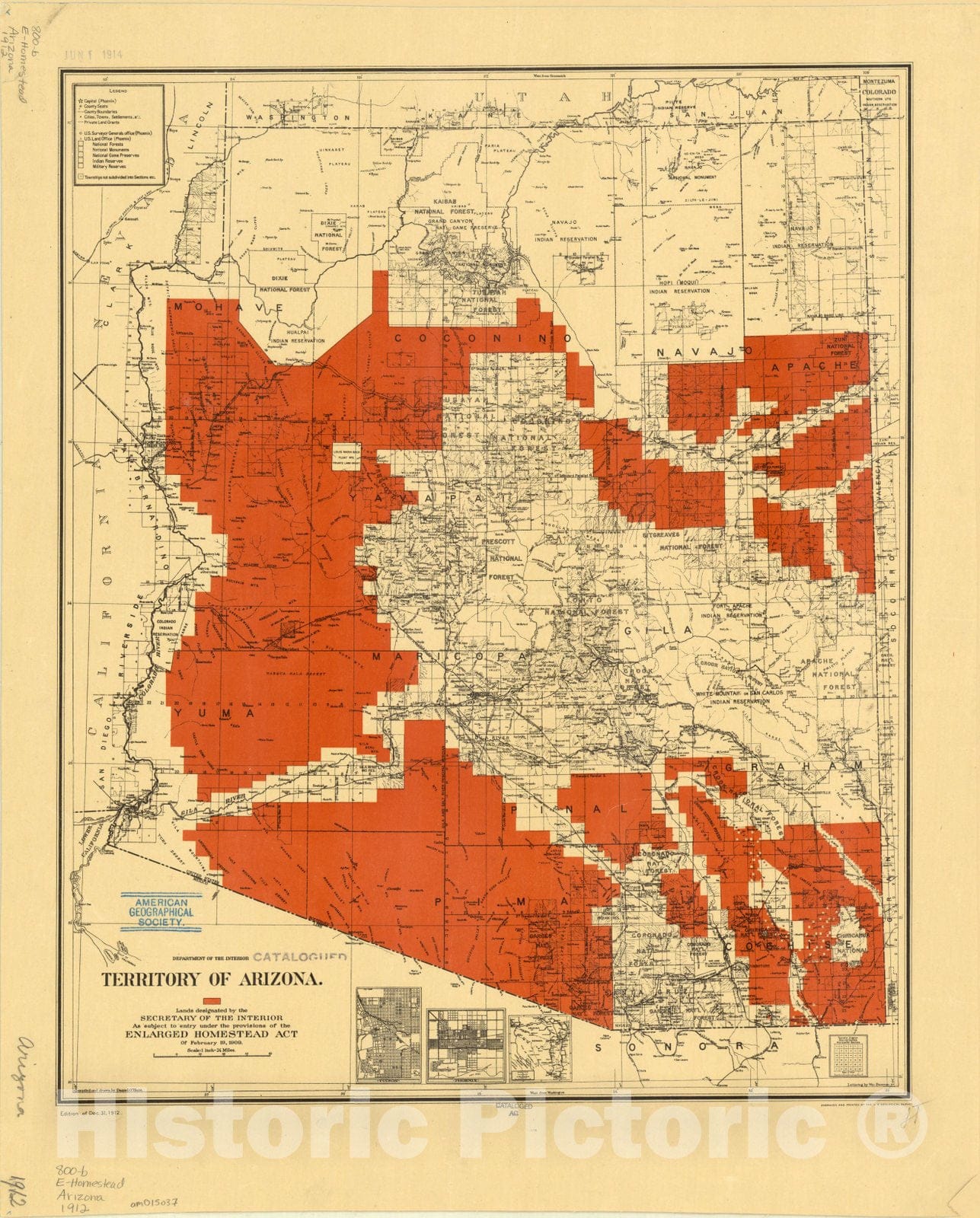 Map : Arizona 1912, Antique Vintage Reproduction