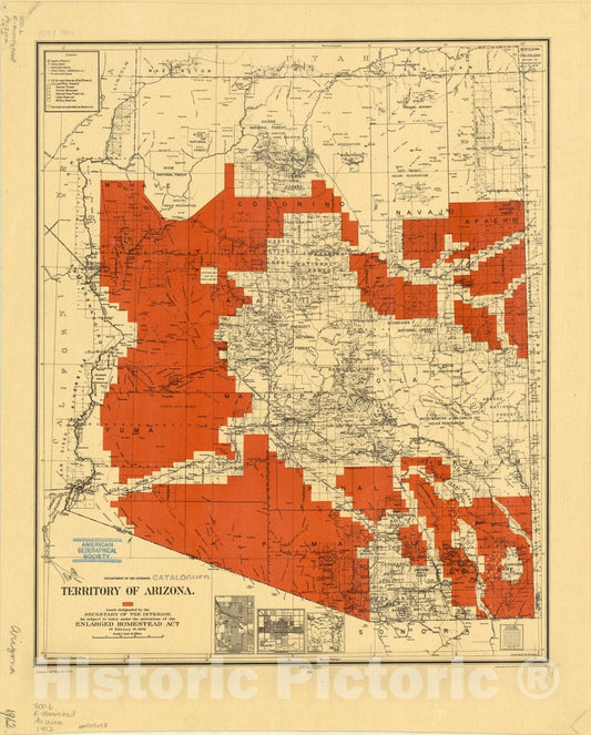 Map : Arizona 1912, Antique Vintage Reproduction