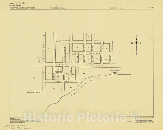 Map : Cadiz, Philippine Islands 1944, Cadiz, Philippine Islands, Negros Occidental Province, Antique Vintage Reproduction