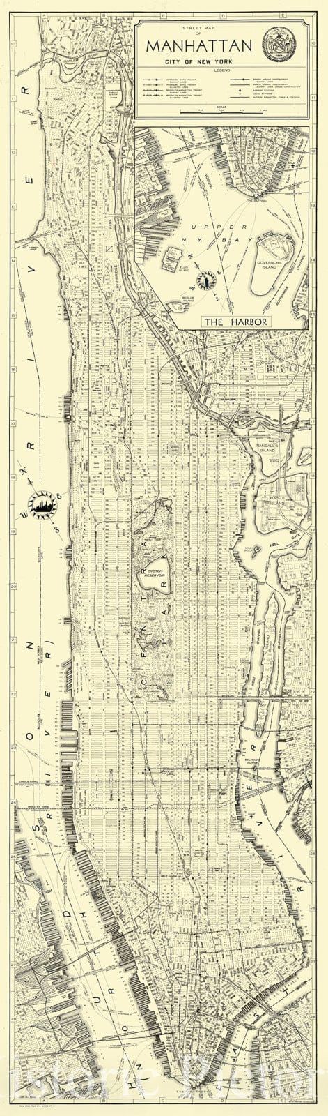 Map : Manhattan, City of New York, New York 1939, Street map of Manhattan, City of New York , Antique Vintage Reproduction