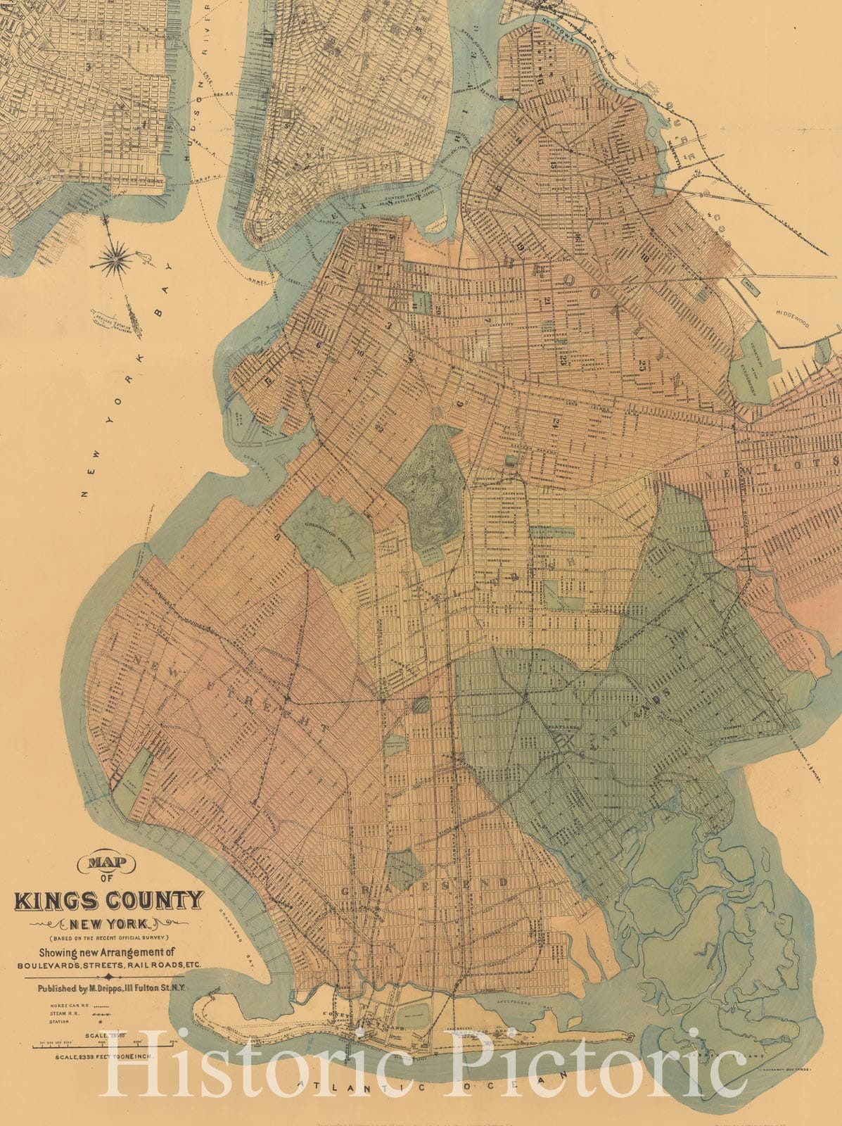 Historic Map : Brooklyn (New York) 1879, including Kings Co. , Watson's new map of Brooklyn including Kings Co. : from the latest official surveys showing all the latest improvements