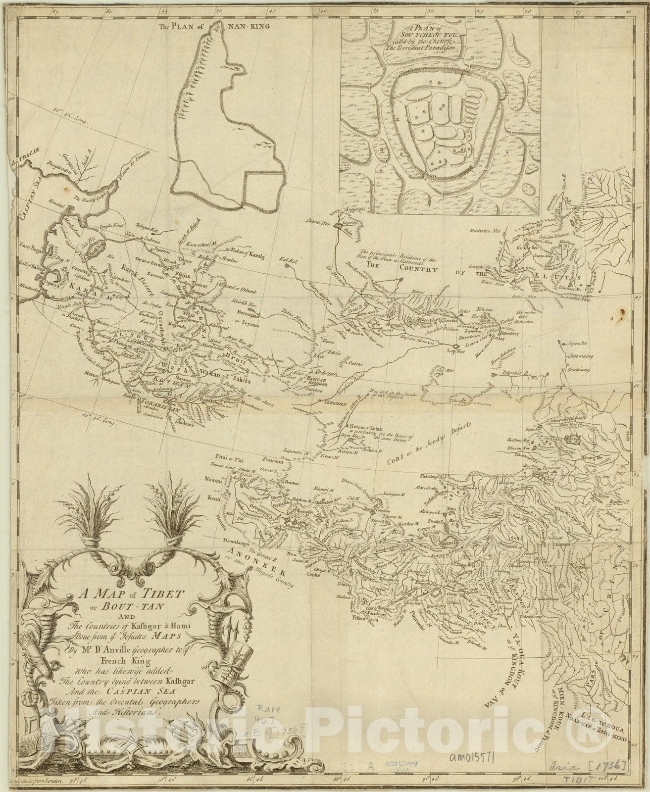 Map : Tibet 1736, A Map of Tibet or Bout-Tan and the countries of Kashgar & Hami : done from ye Jesuites maps , Antique Vintage Reproduction