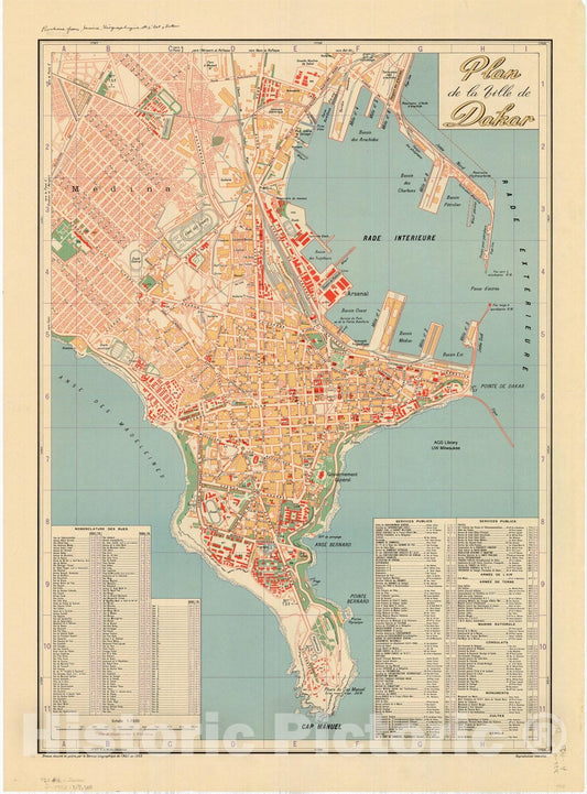 Map : Dakar, Senegal 1953, Plan de la ville de Dakar , Antique Vintage Reproduction