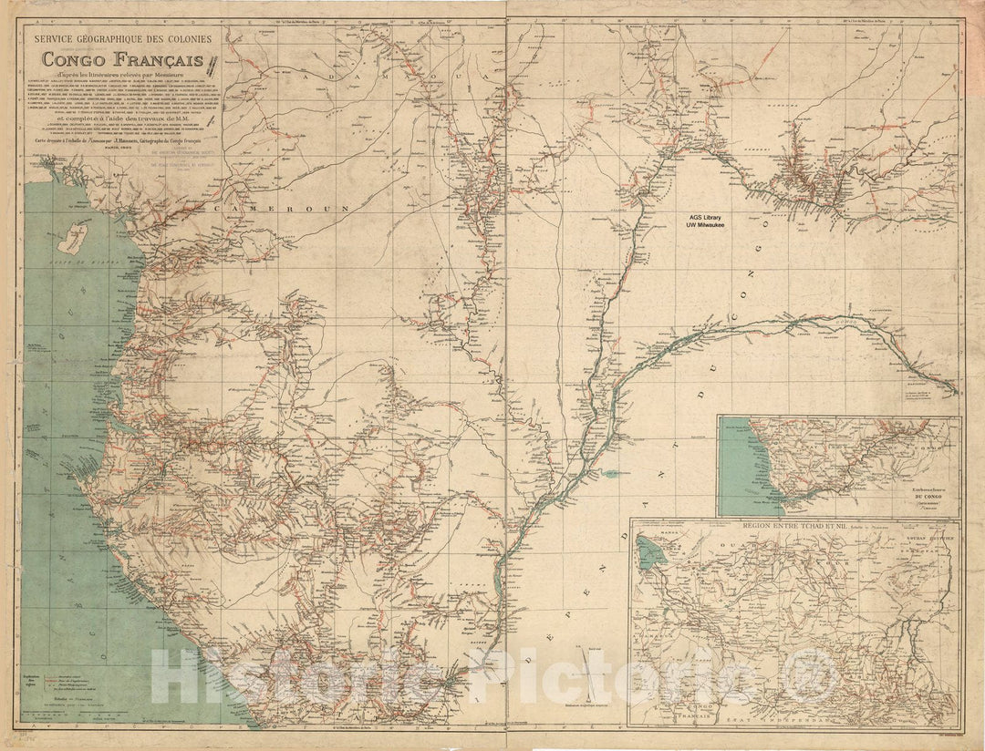 Map : French-speaking Equatorial Africa 1895, Antique Vintage Reproduction