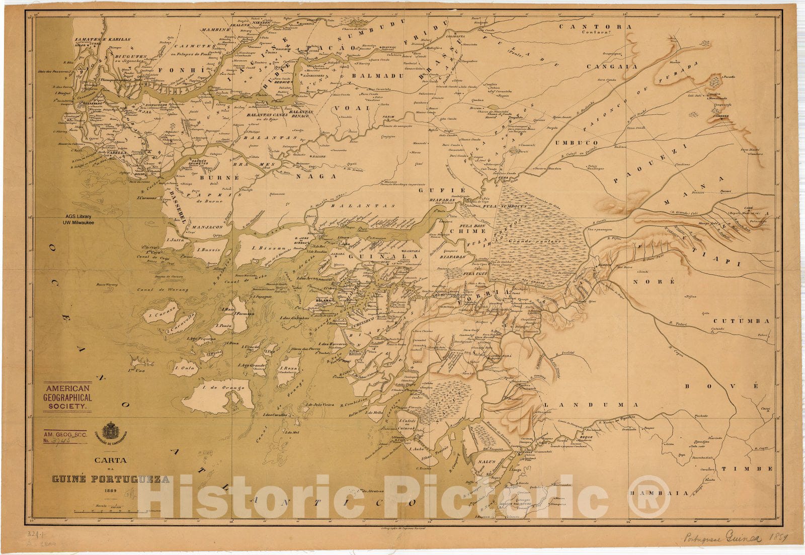 Map : Guinea-Bissau 1889, Carta da Guine Portugueza , Antique Vintage Reproduction