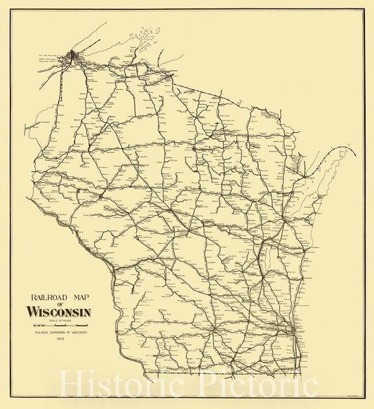 Map : Wisconsin 1923, Railroad map of Wisconsin , Antique Vintage Reproduction