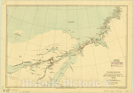 Map : Arctic regions 1884, The Greely Expedition : map showing the explorations by Lieut. J.B. Lockwood, Infty. A.S.O., 1882-1883 , Antique Vintage Reproduction