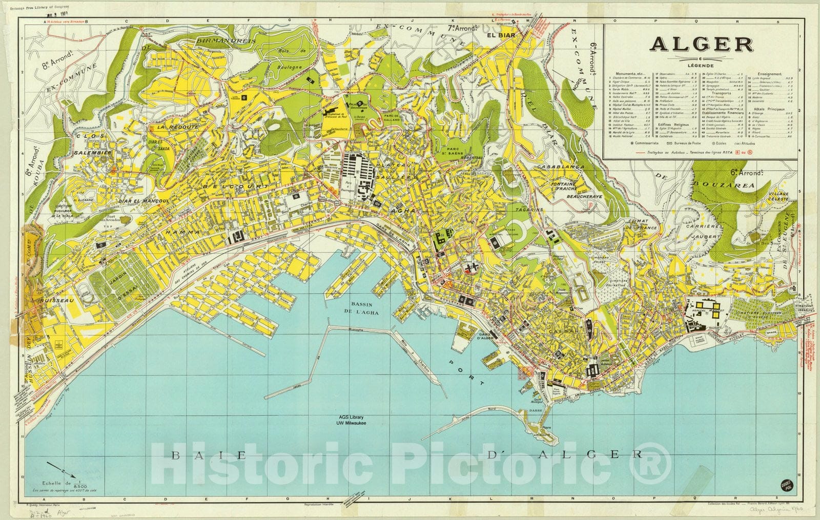 Map : Algiers, Algeria 1962, Plan-guide d'Alger , Antique Vintage Reproduction