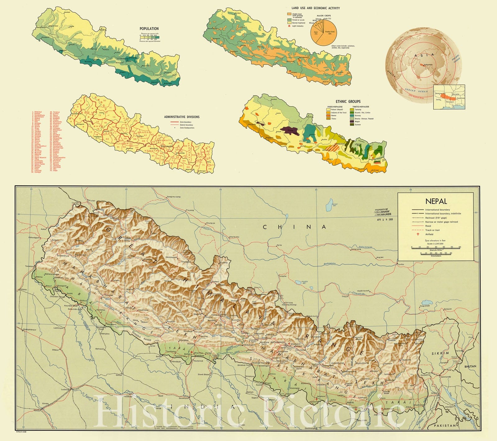 Map : Nepal 1968, Antique Vintage Reproduction