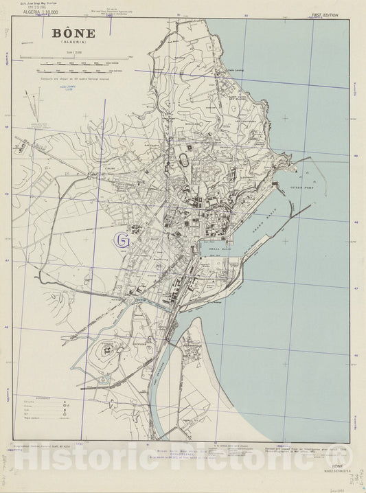 Map : Annaba, Algeria 1942, Bo?ne (Algeria), Antique Vintage Reproduction