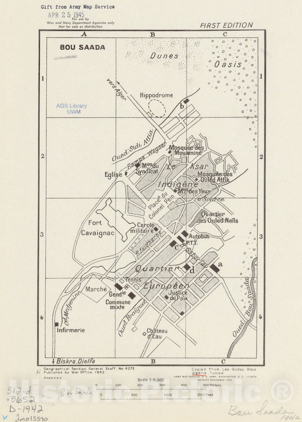 Map : Bou Saa?da, Algeria 1942, Bou Saada, Antique Vintage Reproduction